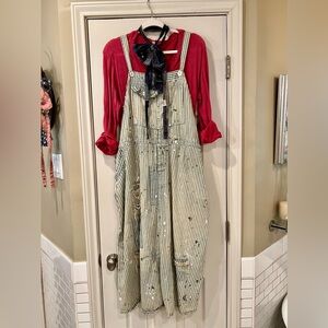 Magnolia Pearl Railroad Stripe Denim Overall Dress